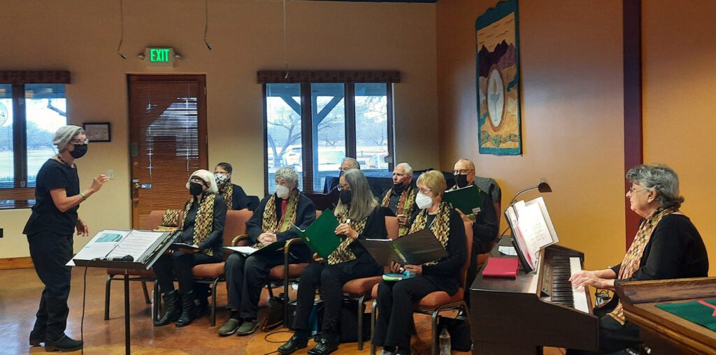 A photo of the Borderlands Unitarian Universalist Church Choir at Sunday Services